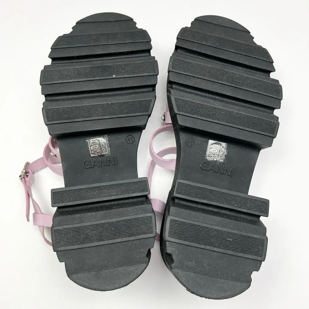 GANNI Crystal Embellished Strappy Block Heel Sandals EU 41 US 11 Pink Platform - Picture 9 of 11